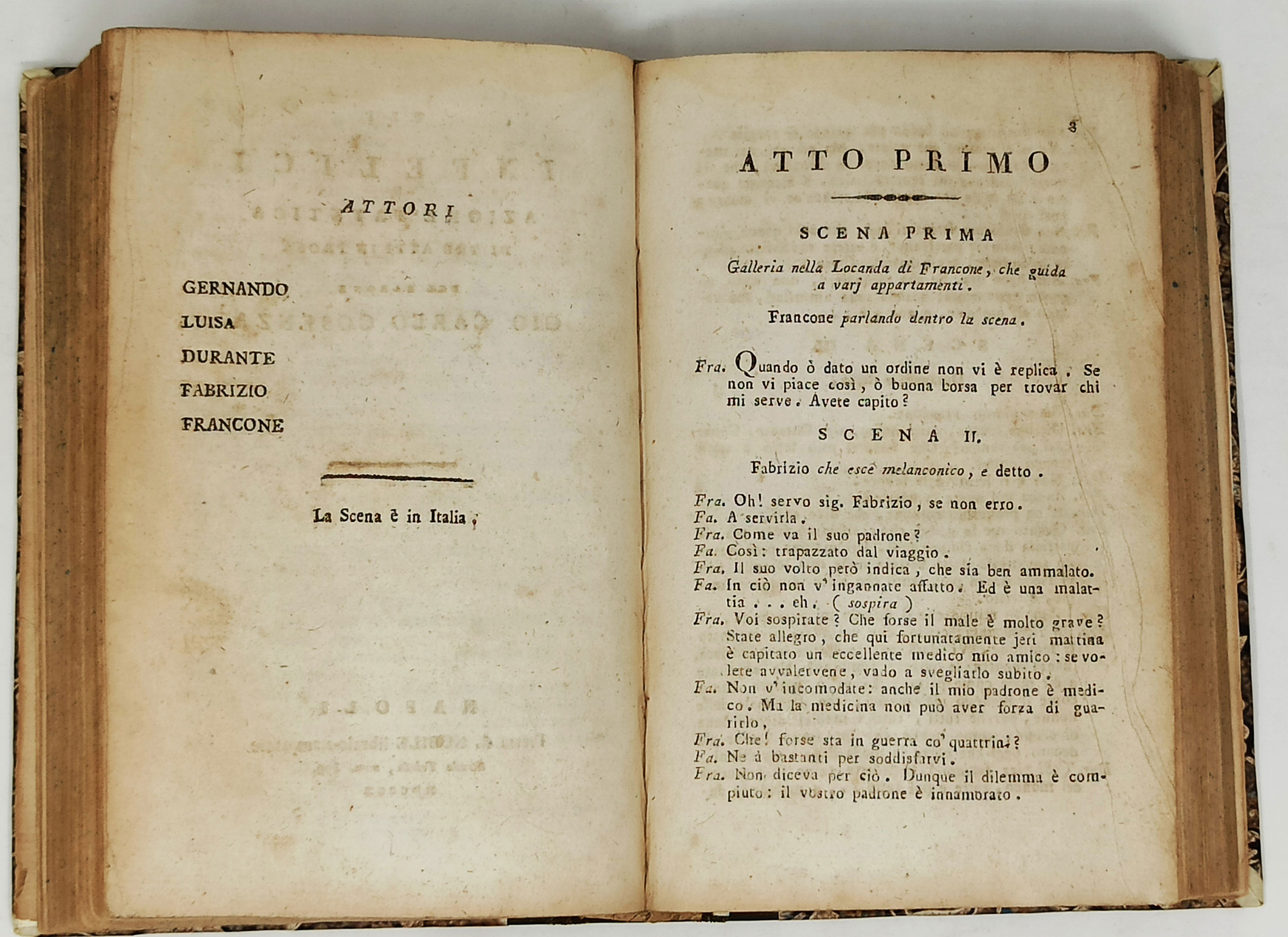 libro antico TEATRO COMICO ITALIANO del barone GIO CARLO COSENZA
